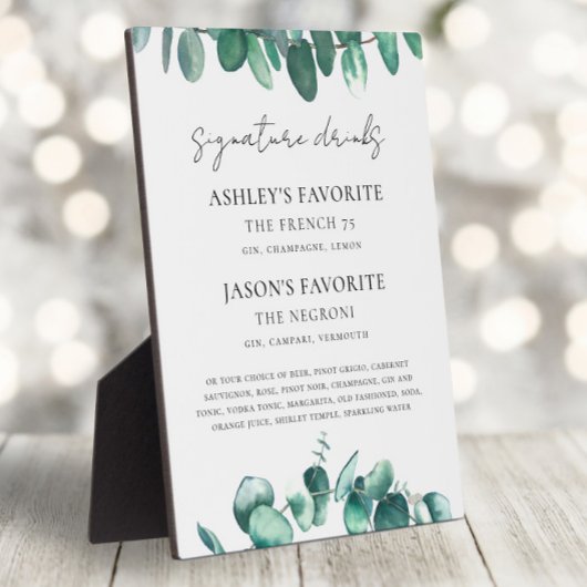 Eucalyptus Wedding Signature Drinks Sign, Cocktail フォトプラーク
