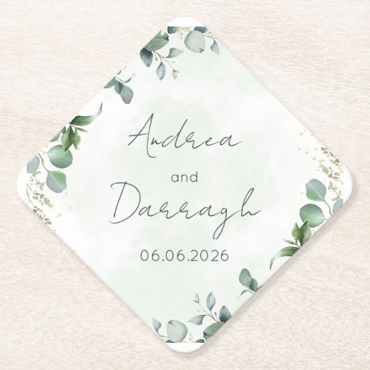 Eucalyptus Wedding Square Paper Coaster 1001A ペーパーコースター (正面)