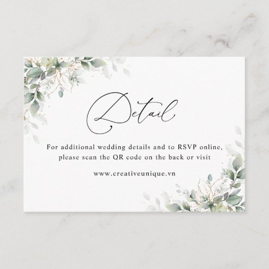 Eucalyptus Wedding Website QR Code Details  エンクロージャーカード (正面)