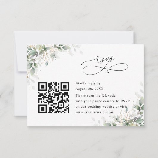Eucalyptus Wedding Website QR Code RSVP Card (正面)