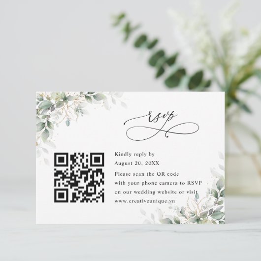 Eucalyptus Wedding Website QR Code RSVP Card (スタンド正面)