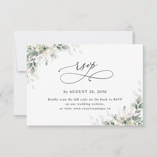 Eucalyptus Wedding Website QR Code RSVP Card (正面)