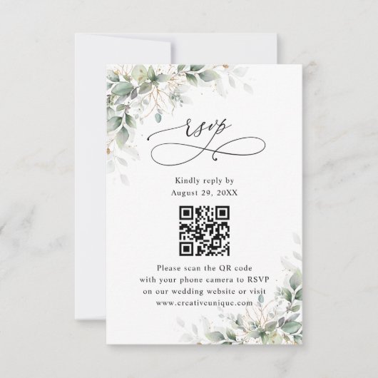 Eucalyptus Wedding Website QR Code RSVP Card (正面)