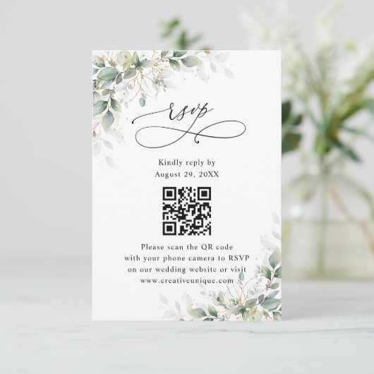 Eucalyptus Wedding Website QR Code RSVP Card (スタンド正面)