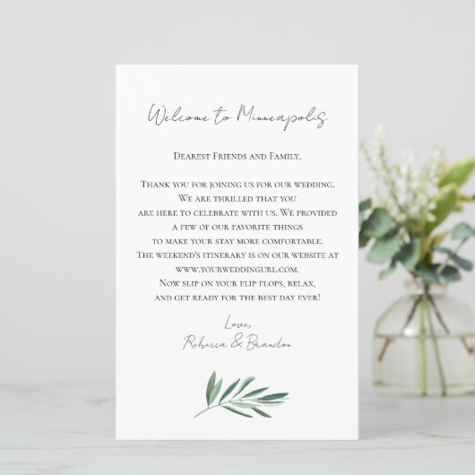 Eucalyptus Wedding Welcome Bag Letter (スタンド正面)
