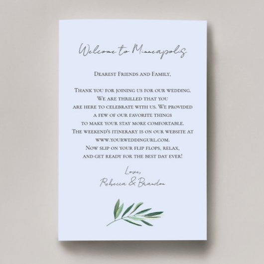 Eucalyptus Wedding Welcome Bag Letter