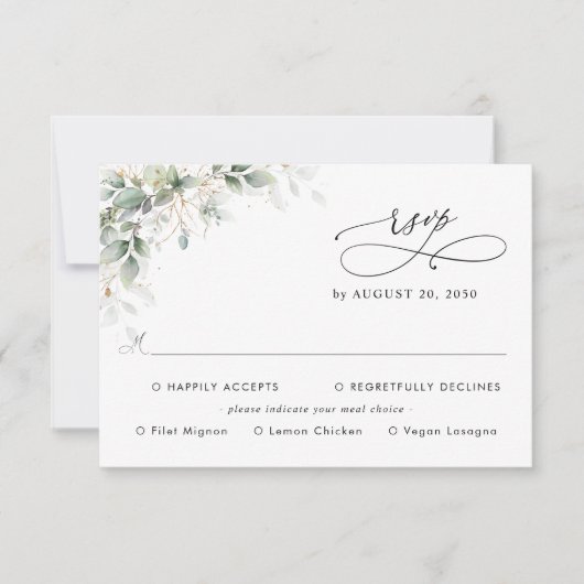Eucalyptus Wedding With Meal Choice RSVP Card (正面)