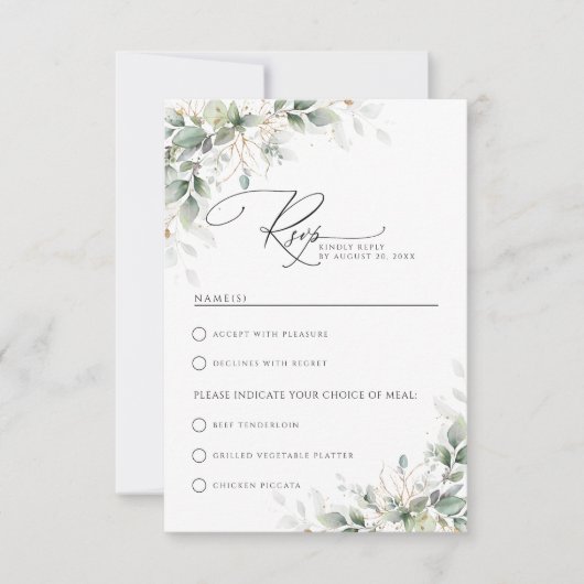 Eucalyptus Wedding With Meal Choice RSVP Card (正面)