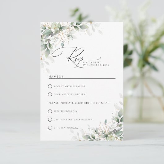 Eucalyptus Wedding With Meal Choice RSVP Card (スタンド正面)