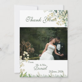 Eucalyptus & White Florals Botanical Wedding サンキューカード