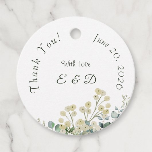 Eucalyptus & White Florals Botanical Wedding  フェイバータグ (正面)