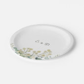 Eucalyptus & White Florals Botanical Wedding  ペーパープレート (アングル)