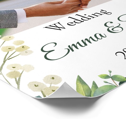 Eucalyptus & White Florals Botanical Wedding ポスター (角)