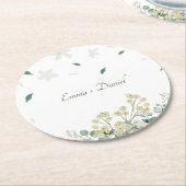 Eucalyptus & White Florals Botanical Wedding  ラウンドペーパーコースター (アングル)