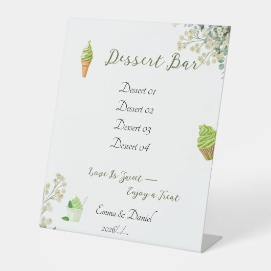 Eucalyptus & White Florals Botanical Wedding 台座サイン (正面)