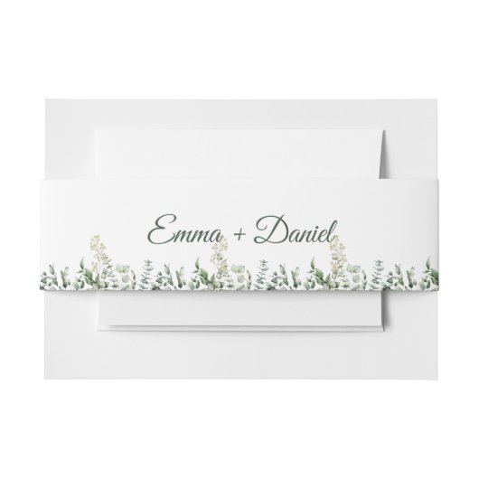 Eucalyptus & White Florals Botanical Wedding  招待状ベリーバンド (正面例)
