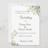 Eucalyptus & White Florals Botanical Wedding  招待状 (正面)