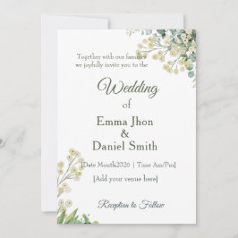 Eucalyptus & White Florals Botanical Wedding  招待状