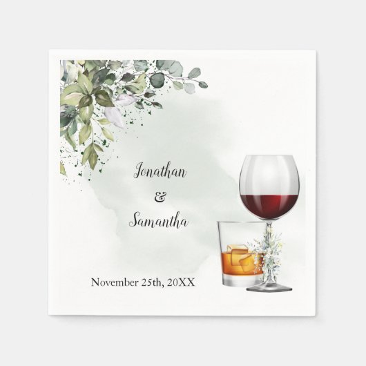 Eucalyptus Wine & Bourbon Wedding スタンダードカクテルナプキン (正面)