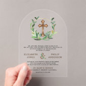 Eucalyptus Wood Cross Catholic Wedding アクリル招待状 (インサイチュ (ポータブル))