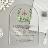 Eucalyptus Wood Cross Catholic Wedding アクリル招待状