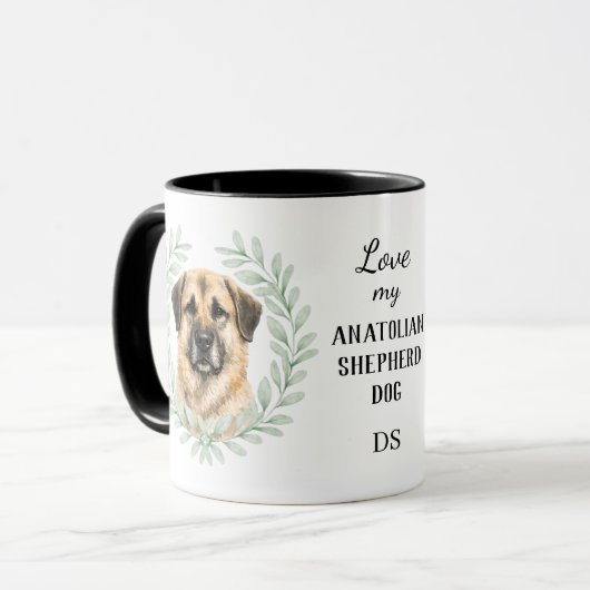 Eucalyptus Wreath Anatolian Shepherd Dog Monogram マグカップ (正面左)