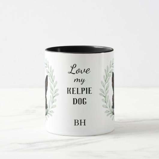 Eucalyptus Wreath Australian Kelpie Dog Monogram マグカップ (中央)