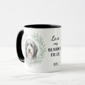 Eucalyptus Wreath Bearded Collie Dog Monogram マグカップ (正面左)