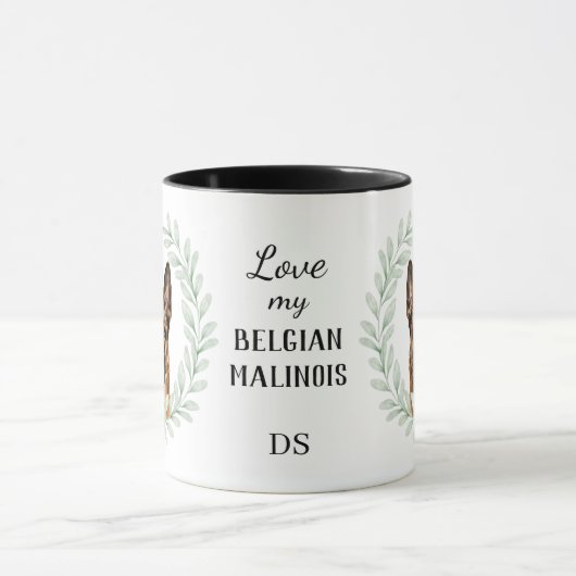 Eucalyptus Wreath Belgian Malinois Dog Monogram マグカップ (中央)