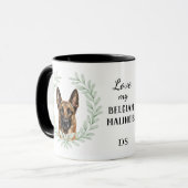 Eucalyptus Wreath Belgian Malinois Dog Monogram マグカップ (正面左)