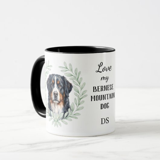 Eucalyptus Wreath Bernese Mountain Dog Monogram マグカップ (正面左)