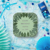 eucalyptus wreath birthday paper plate, watercolor ペーパープレート (パーティー)