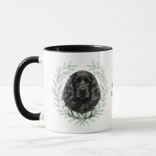 Eucalyptus Wreath Black Cocker Spaniel Monogram マグカップ (左)