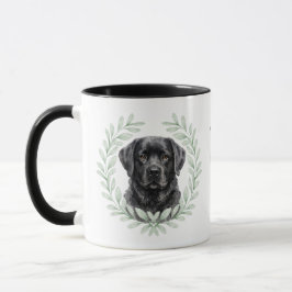 Eucalyptus Wreath Black Labrador Dog Monogram マグカップ
