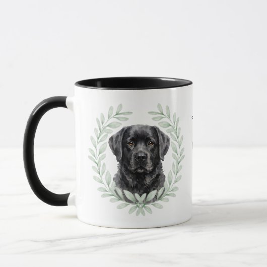 Eucalyptus Wreath Black Labrador Dog Monogram マグカップ (左)