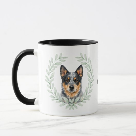 Eucalyptus Wreath Blue Heeler Dog Monogram マグカップ (左)