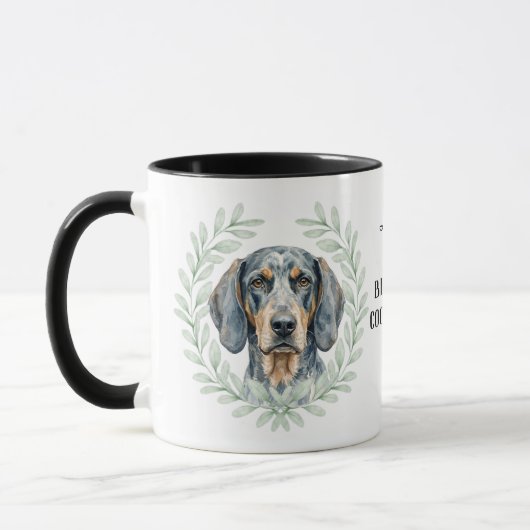 Eucalyptus Wreath Bluetick Coonhound Monogram マグカップ (左)