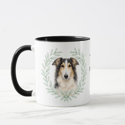 Eucalyptus Wreath Borzoi Dog Monogram マグカップ (左)