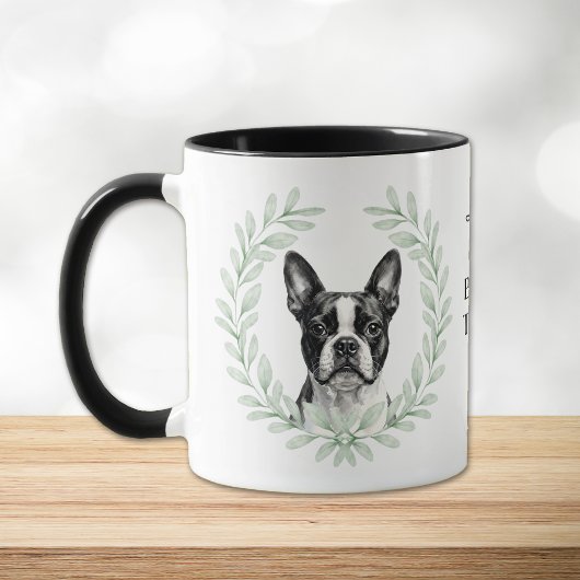 Eucalyptus Wreath Boston Terrier Dog Monogram マグカップ