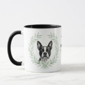 Eucalyptus Wreath Boston Terrier Dog Monogram マグカップ (左)