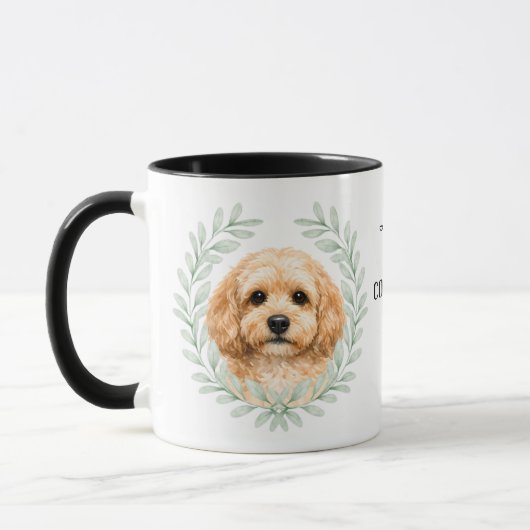 Eucalyptus Wreath Buff Cockapoo Dog Monogram マグカップ (左)