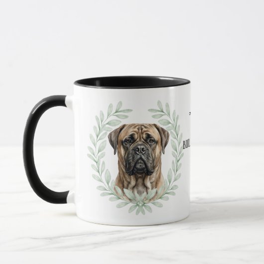 Eucalyptus Wreath Bullmastiff Dog Monogram マグカップ (左)