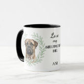 Eucalyptus Wreath Bullmastiff Dog Monogram マグカップ (正面左)