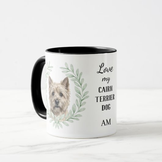 Eucalyptus Wreath Cairn Terrier Dog Monogram マグカップ (正面左)