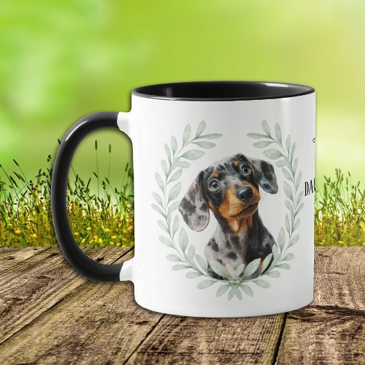 Eucalyptus Wreath Dachshund Dog Monogram マグカップ