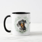 Eucalyptus Wreath Dachshund Dog Monogram マグカップ (左)