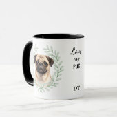 Eucalyptus Wreath Fawn Pug Dog Monogram マグカップ (正面左)