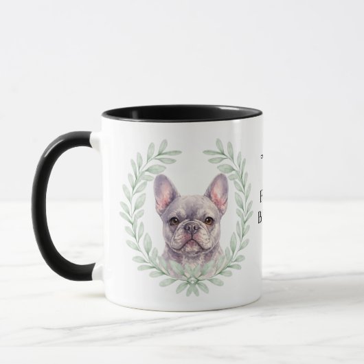 Eucalyptus Wreath Gray French Bulldog Monogram マグカップ (左)