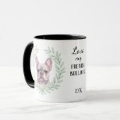 Eucalyptus Wreath Gray French Bulldog Monogram マグカップ (正面左)
