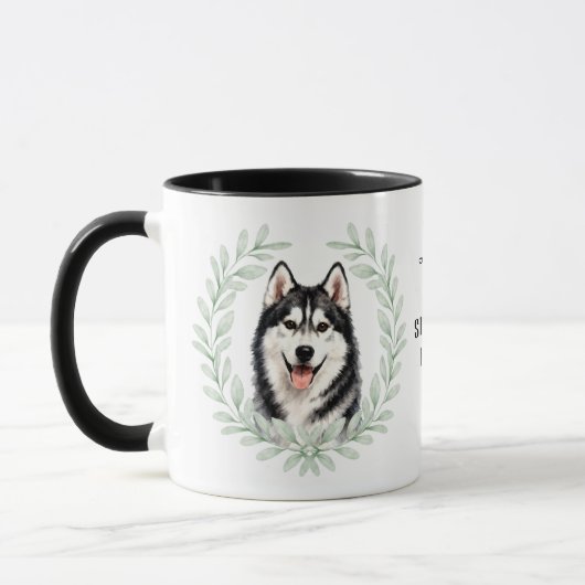 Eucalyptus Wreath Siberian Husky Dog Monogram マグカップ (左)